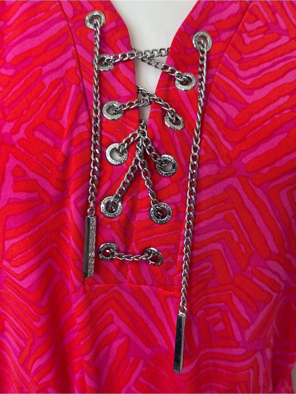 MICHAEL Michael Kors Pink Lace-Up Belted Midi Dress - Size Medium